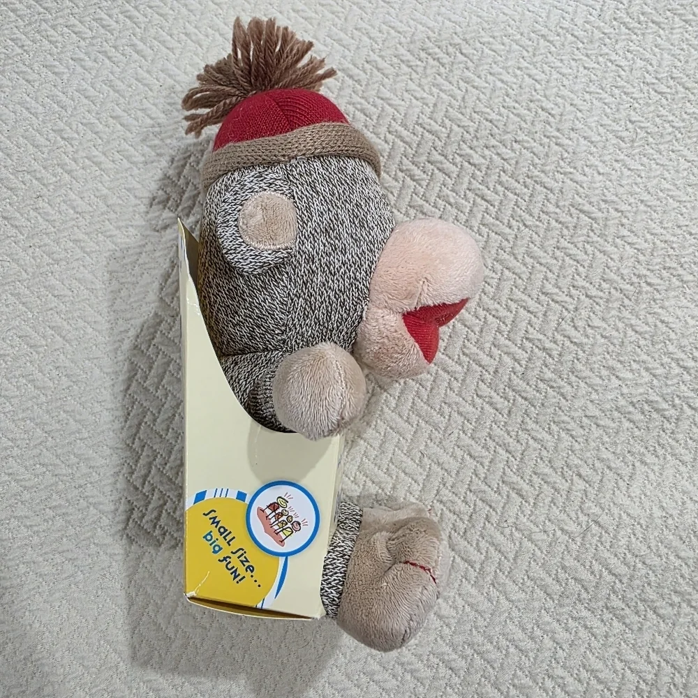 Build-A-Bear Smallfrys Sock Monkey Plush With Red Knit Hat Pompom Beanie Retired